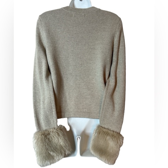 Banana Republic Cashmere Wool Blend Faux Fur Cuff Cardigan Beige Women’s Small - Picture 3 of 12